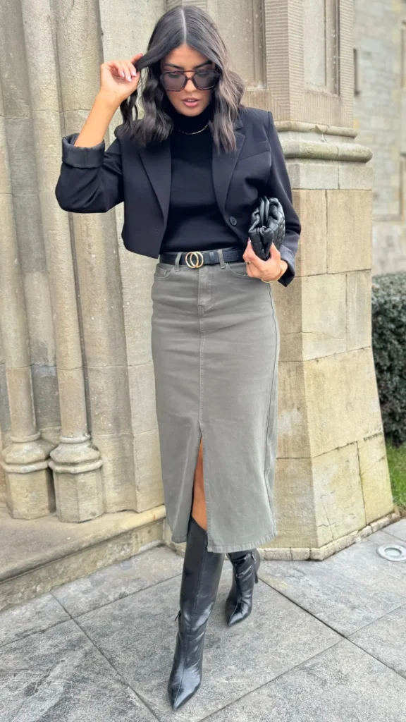 ESTEE BROWN Skirts & Shorts^Stefanie Khaki Denim Skirt