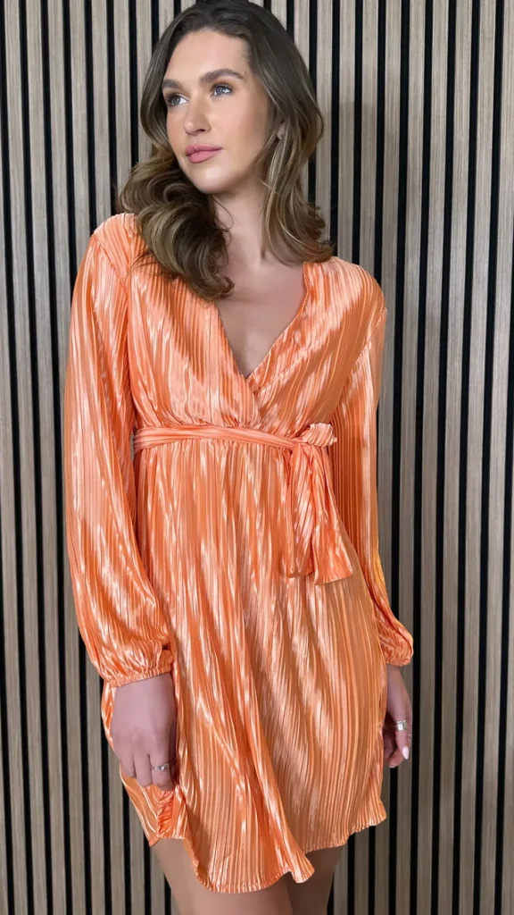 LUCCE Going Out Dresses | Occasion Dresses^Summer Orange Plisse Belted Mini Dress
