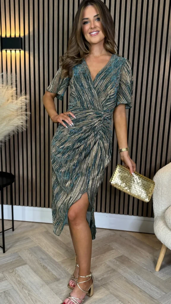 GIRL IN MIND Going Out Dresses | Occasion Dresses^Sunniva Blue & Gold Metallic Midi Dress