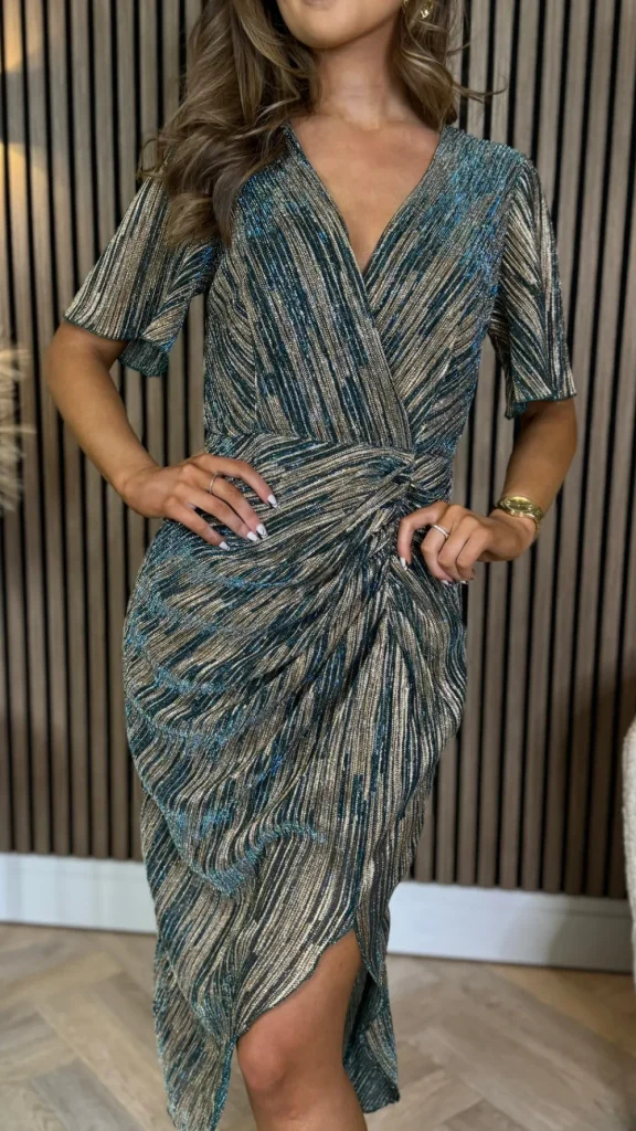 GIRL IN MIND Going Out Dresses | Occasion Dresses^Sunniva Blue & Gold Metallic Midi Dress