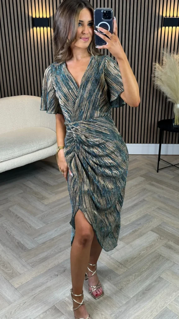 GIRL IN MIND Going Out Dresses | Occasion Dresses^Sunniva Blue & Gold Metallic Midi Dress