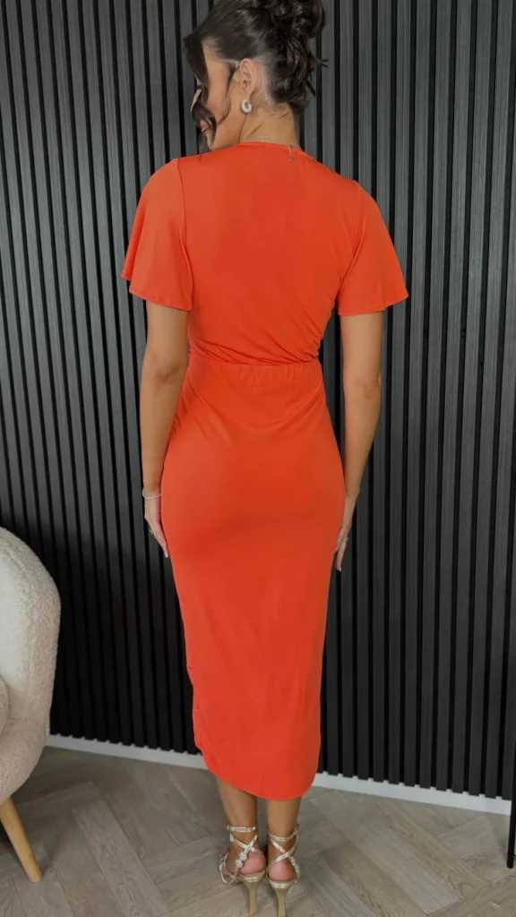 AX PARIS Going Out Dresses | Occasion Dresses^Susannah Burnt Orange Short Sleeve Ring Detail Wrap Midi Dress