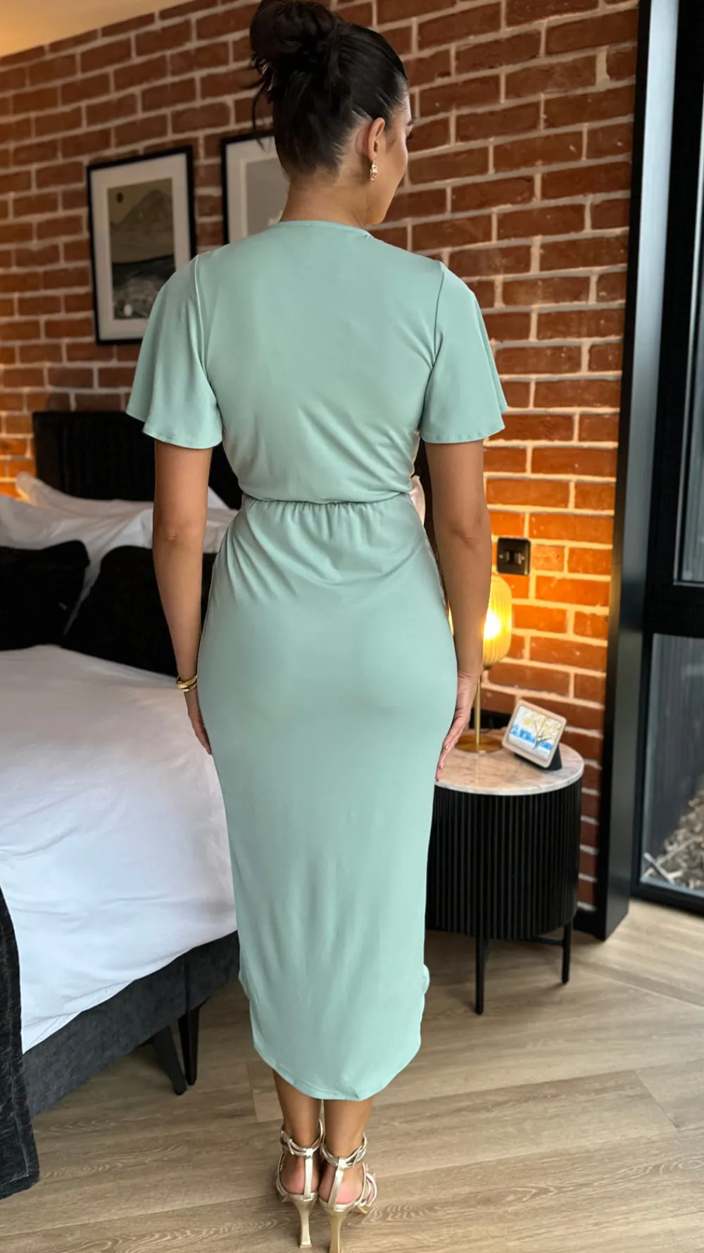 susannah_duck_egg_short_s_6.webp AX PARIS Going Out Dresses | Occasion Dresses^Susannah Duck Egg Short Sleeve Ring Detail Wrap Midi Dress