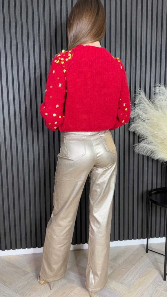 PARIS FASHION SHOPS Knitwear^Susie Red Sparkling Gold Sequin Jumper