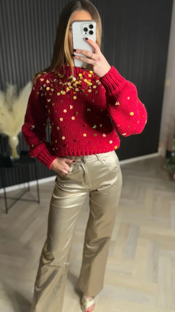 PARIS FASHION SHOPS Knitwear^Susie Red Sparkling Gold Sequin Jumper