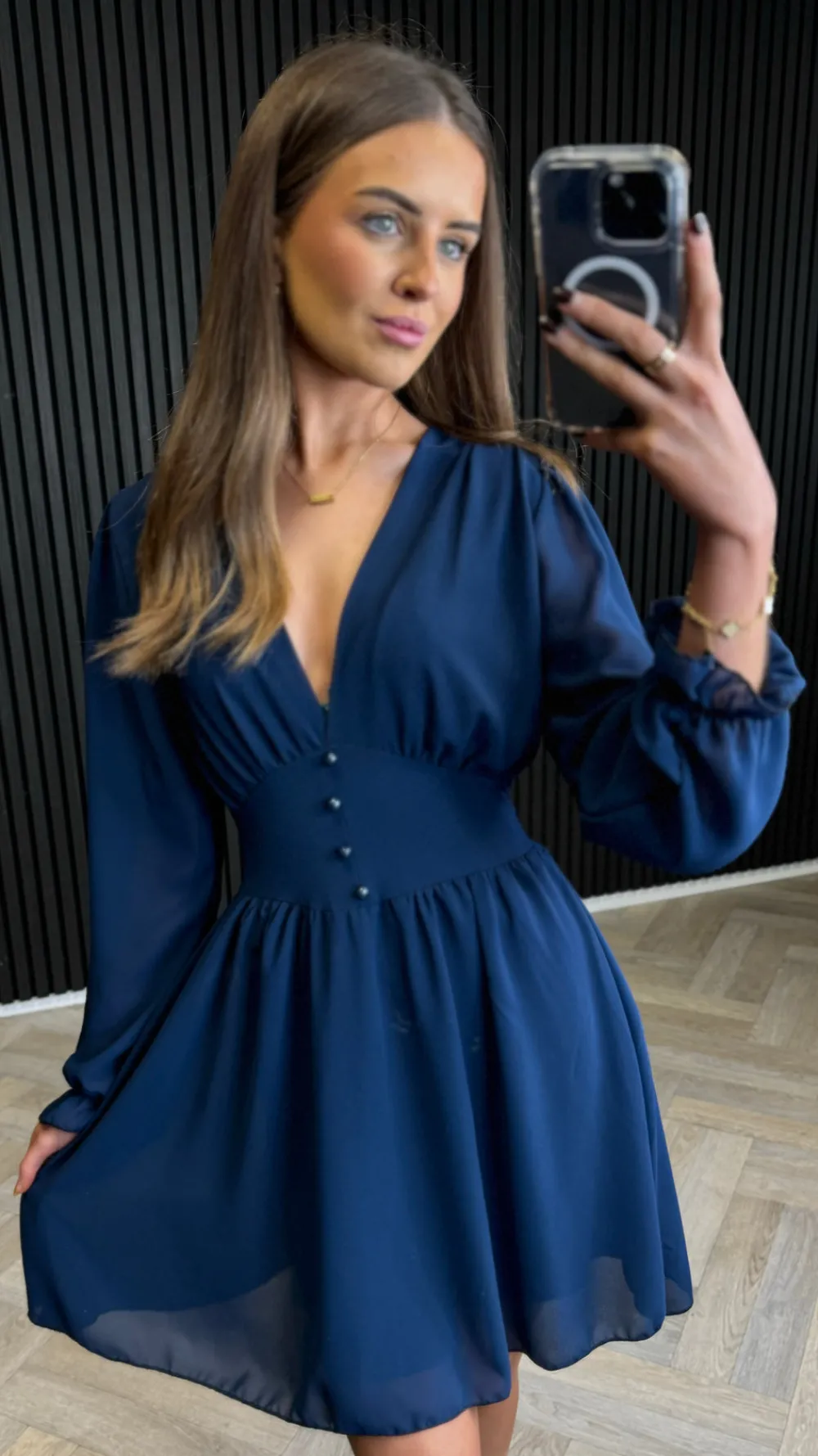 sylvia_blue_v_neck_mini_d_0.webp ELLE STYLE Day Dresses | Going Out Dresses^Sylvia Blue V Neck Mini Dress