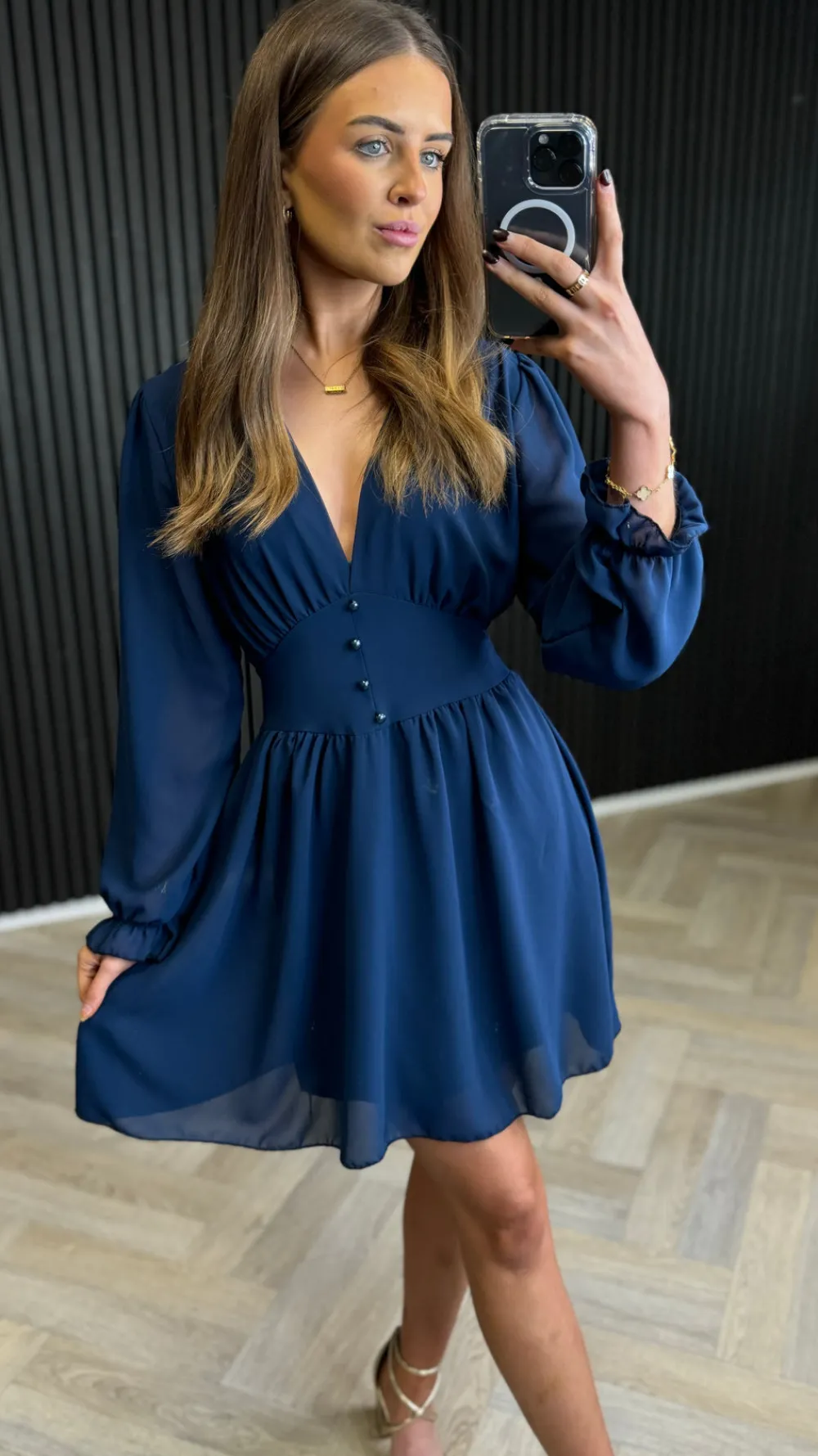 sylvia_blue_v_neck_mini_d_1.webp ELLE STYLE Day Dresses | Going Out Dresses^Sylvia Blue V Neck Mini Dress