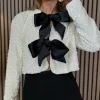 ALLYSON Tops^Tahlia Beige Sequin With Black Bow Detail Top