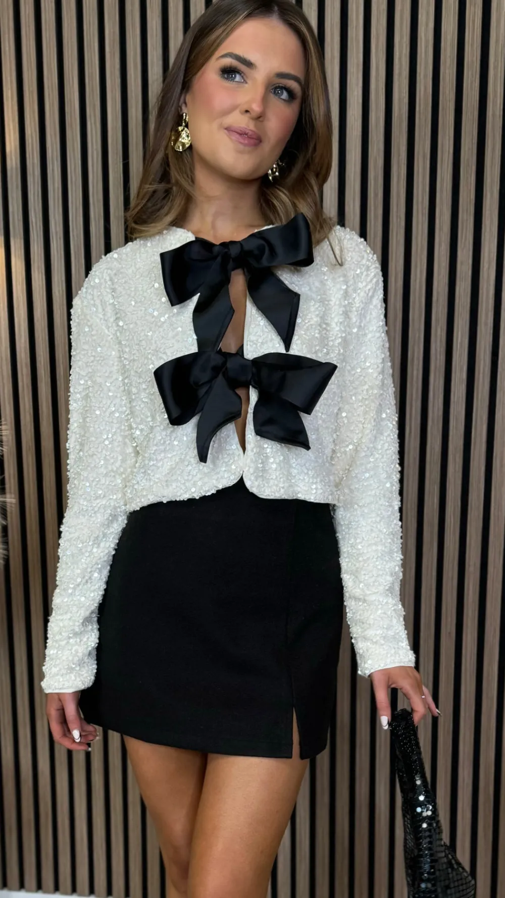 tahlia_beige_sequin_with__6.webp ALLYSON Tops^Tahlia Beige Sequin With Black Bow Detail Top