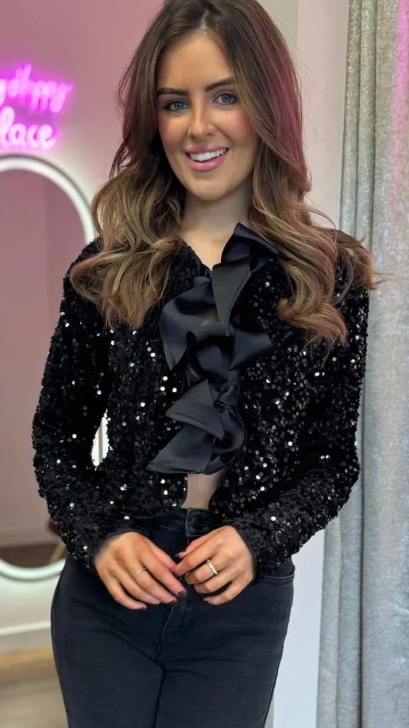 ALLYSON Tops^Tahlia Black Sequin With Bow Detail Top