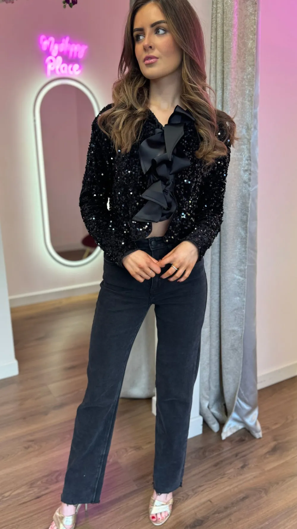 tahlia_black_sequin_with__1.webp ALLYSON Tops^Tahlia Black Sequin With Bow Detail Top