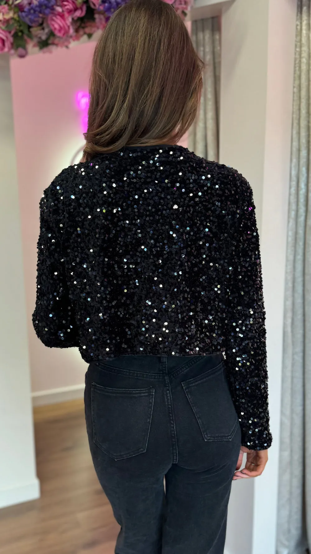 tahlia_black_sequin_with__6.webp ALLYSON Tops^Tahlia Black Sequin With Bow Detail Top