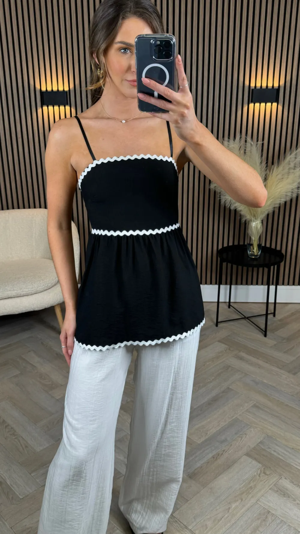 talia_black_amp_white_tri_1.webp COPPEROSE Tops^Talia Black & White Trimmed Cami Strap Top