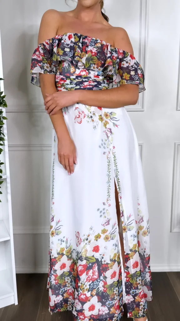 LILY MCBEE Going Out Dresses | Occasion Dresses^Tamsin White Off Shoulder Floral Printed Midi Dress