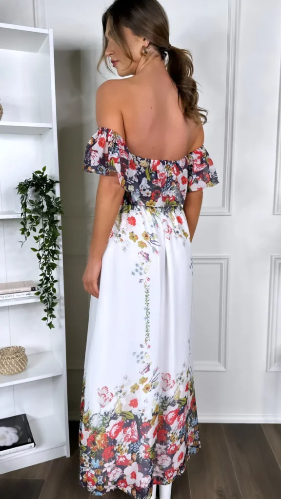 LILY MCBEE Going Out Dresses | Occasion Dresses^Tamsin White Off Shoulder Floral Printed Midi Dress