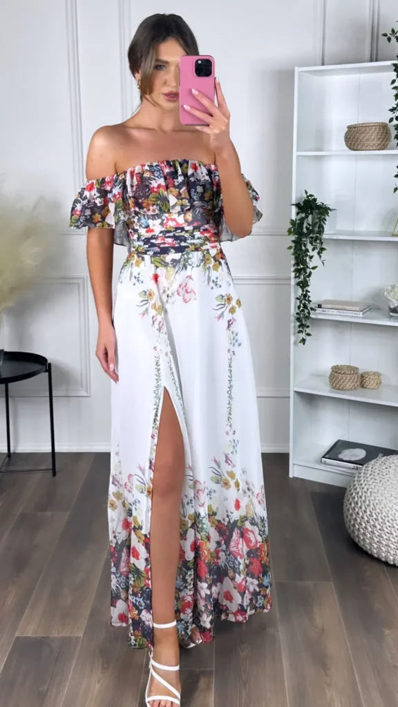 LILY MCBEE Going Out Dresses | Occasion Dresses^Tamsin White Off Shoulder Floral Printed Midi Dress