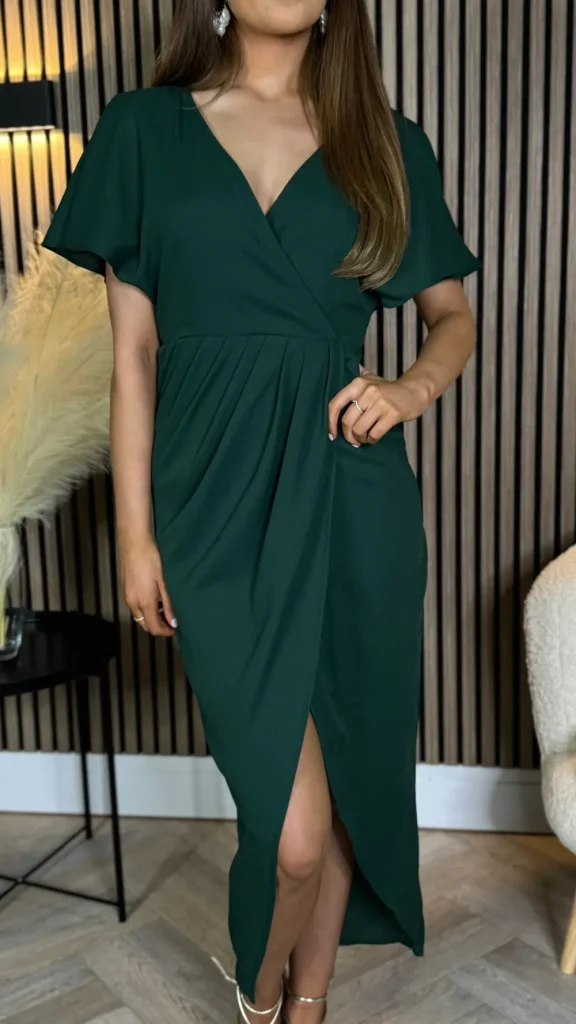 GIRL IN MIND Going Out Dresses | Occasion Dresses^Tasmin Forest Green Wrap Over Style Midi Dress