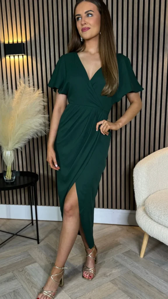 GIRL IN MIND Going Out Dresses | Occasion Dresses^Tasmin Forest Green Wrap Over Style Midi Dress