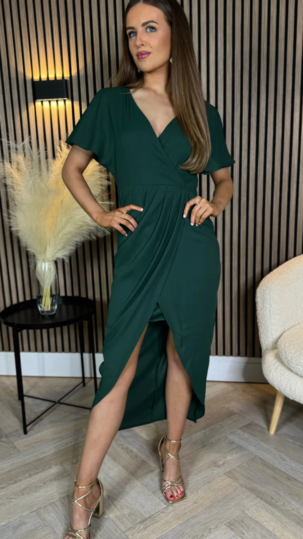 tasmin_forest_green_wrap__4.webp GIRL IN MIND Going Out Dresses | Occasion Dresses^Tasmin Forest Green Wrap Over Style Midi Dress