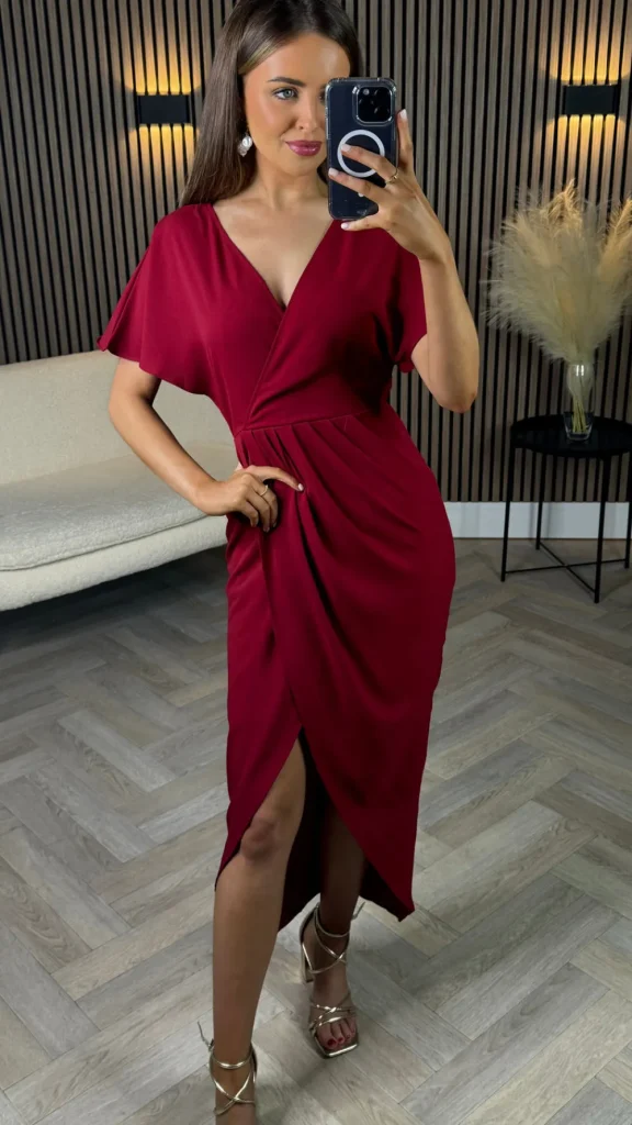 GIRL IN MIND Going Out Dresses | Occasion Dresses^Tasmin Red Wrap Over Style Midi Dress