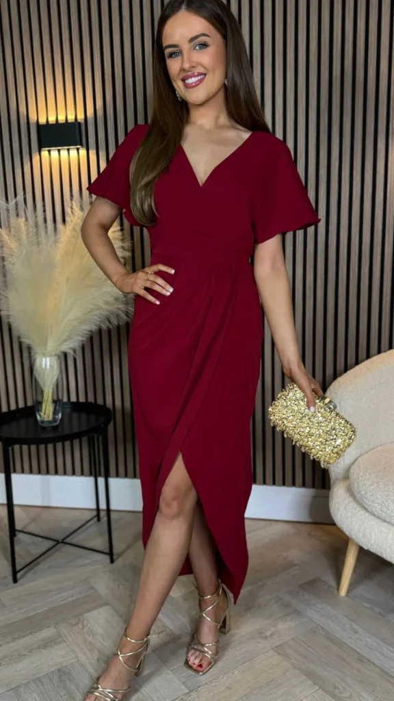 GIRL IN MIND Going Out Dresses | Occasion Dresses^Tasmin Red Wrap Over Style Midi Dress