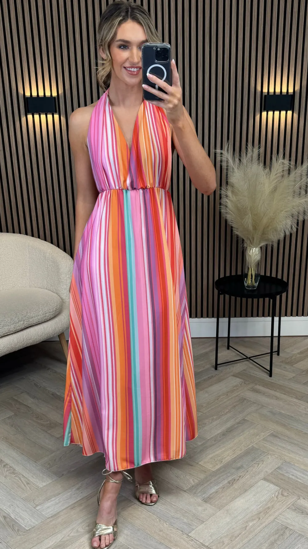 tawnie_purple_amp_orange__5.webp LILY ROSE BY FJ Day Dresses | Going Out Dresses^Tawnie Purple & Orange Multi Printed Halterneck Midi Dress