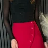 FEELKOO Skirts & Shorts^Terrie Red Wrap Style Button Detail Mini Skirt
