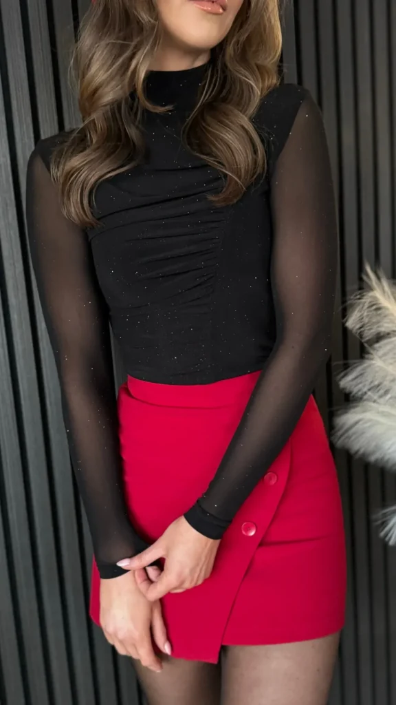 FEELKOO Skirts & Shorts^Terrie Red Wrap Style Button Detail Mini Skirt