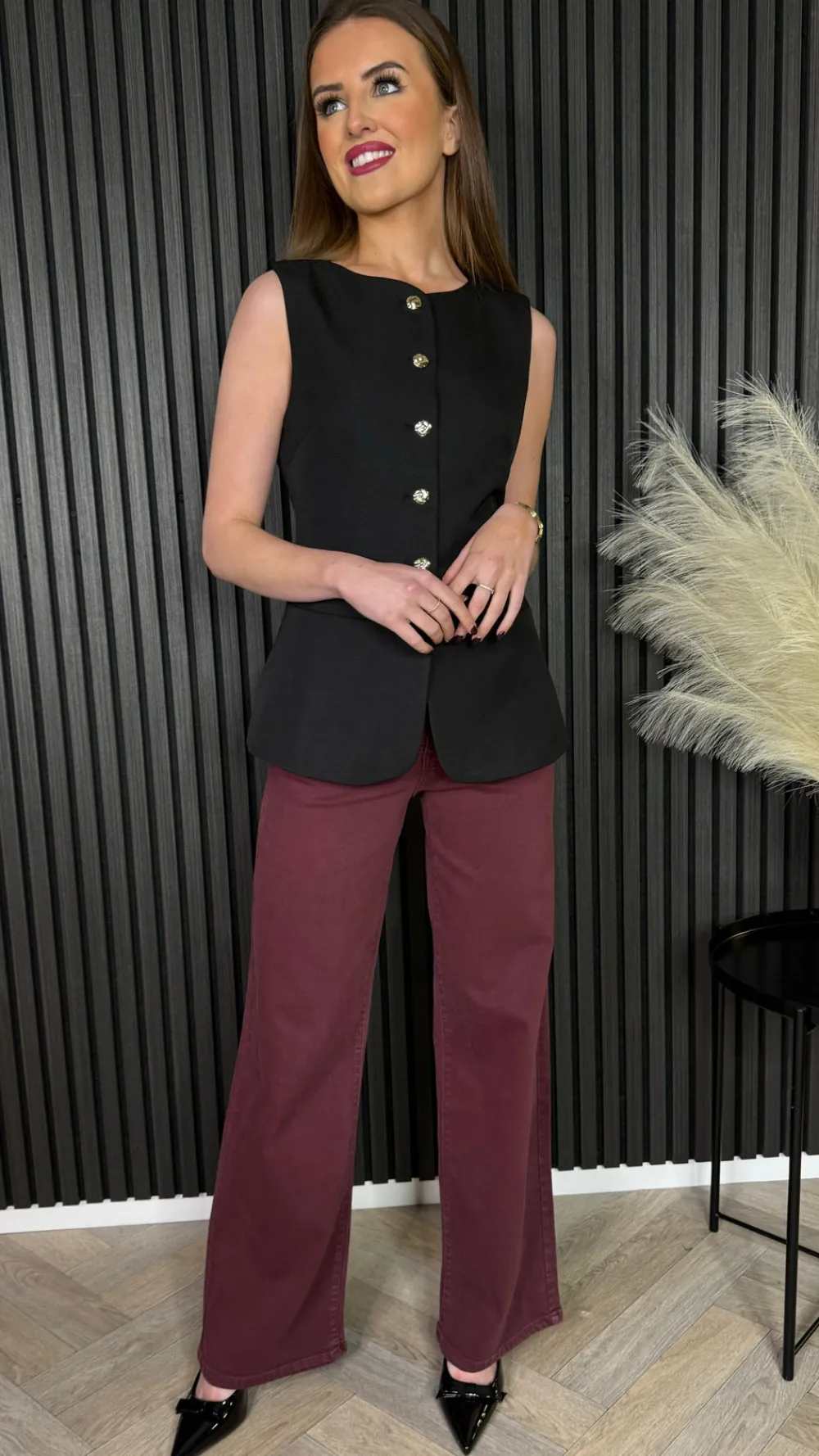 therese_burgundy_mid_rise_3.webp BABEZ LONDON Jeans^Therese Burgundy Mid Rise Denim Jeans