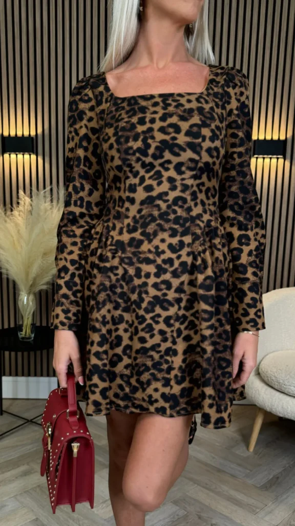 ALLYSON Going Out Dresses | Occasion Dresses^Tiffany Beige & Black Leopard Print Square Neck Mini Dress