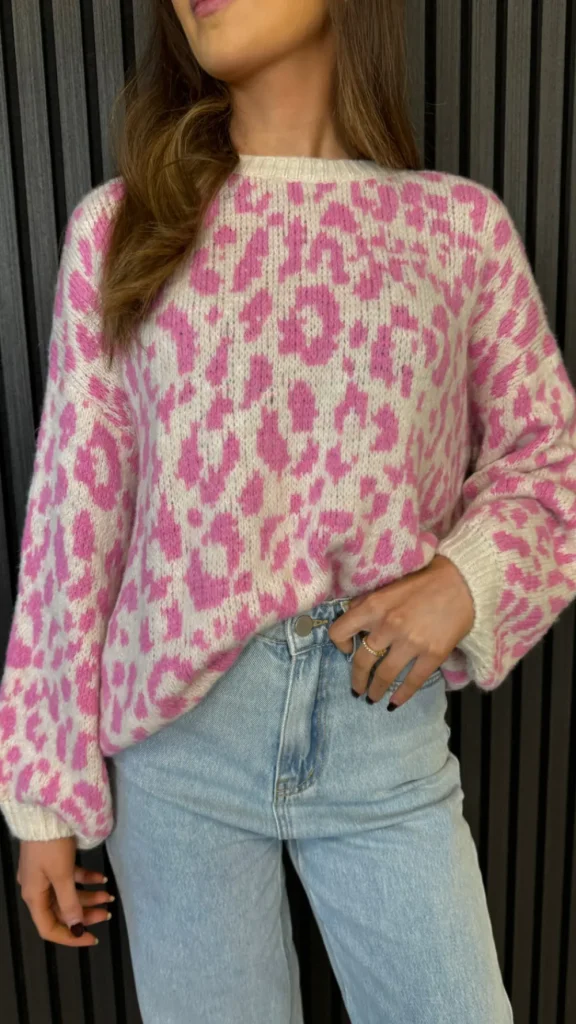 PARIS FASHION SHOPS Knitwear^Tommi Pink & Beige Leopard Print Jumper