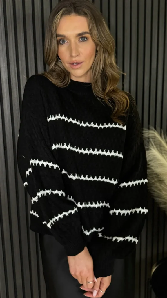 ESTEE BROWN Knitwear^Travis Black & Beige Printed Jumper