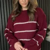 ESTEE BROWN Knitwear^Travis Burgundy & Beige Printed Jumper