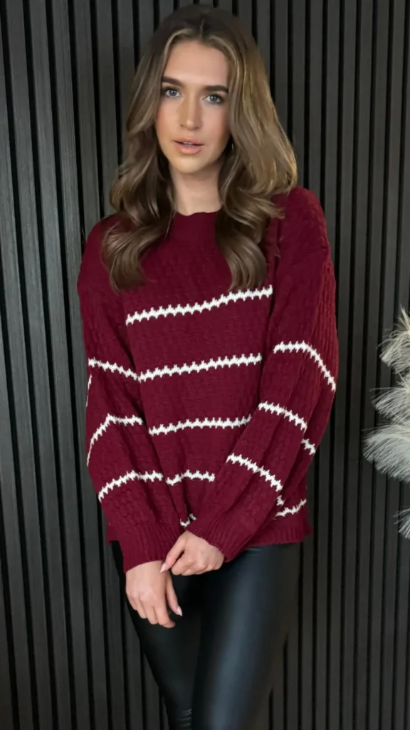 ESTEE BROWN Knitwear^Travis Burgundy & Beige Printed Jumper