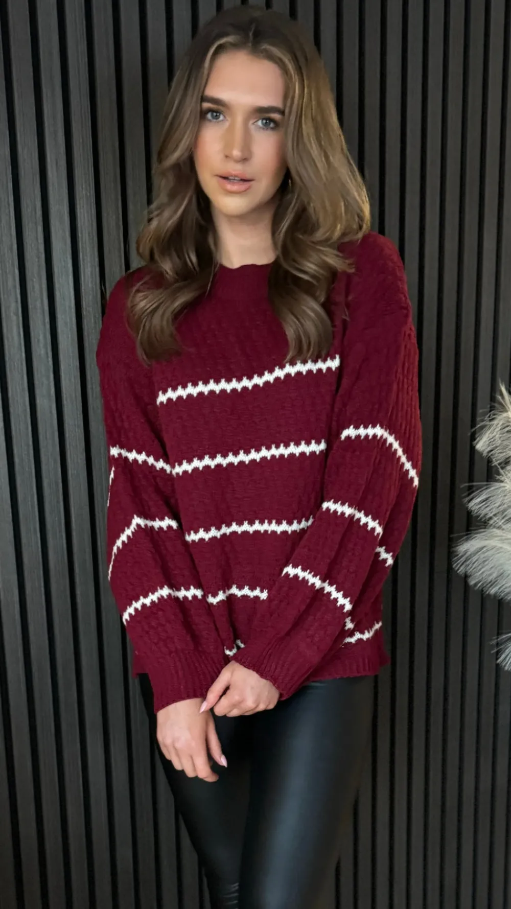 travis_burgundy_amp_beige_2.webp ESTEE BROWN Knitwear^Travis Burgundy & Beige Printed Jumper