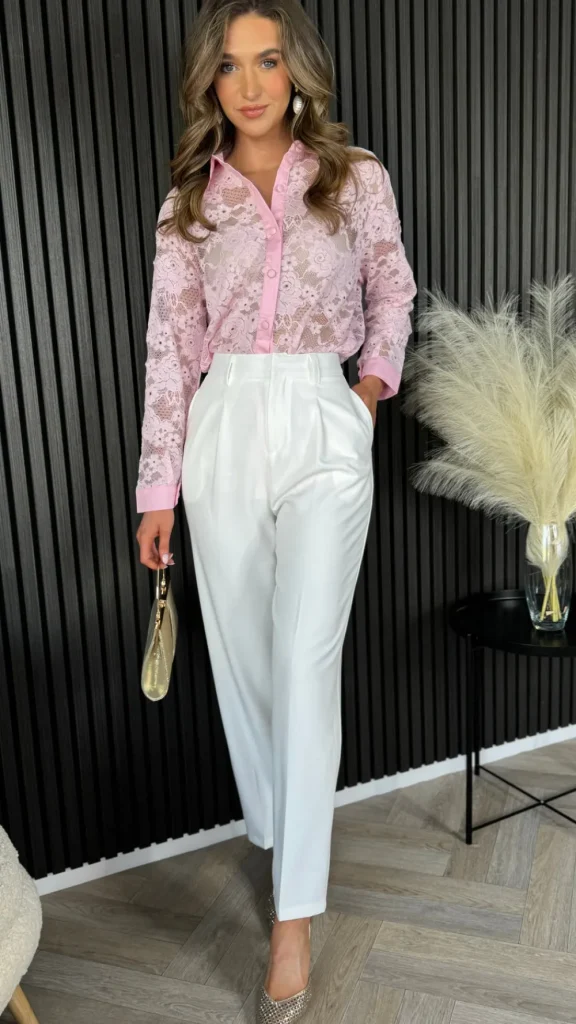 TIMELY Tops^Tressie Rose Pink Lace Detail Shirt