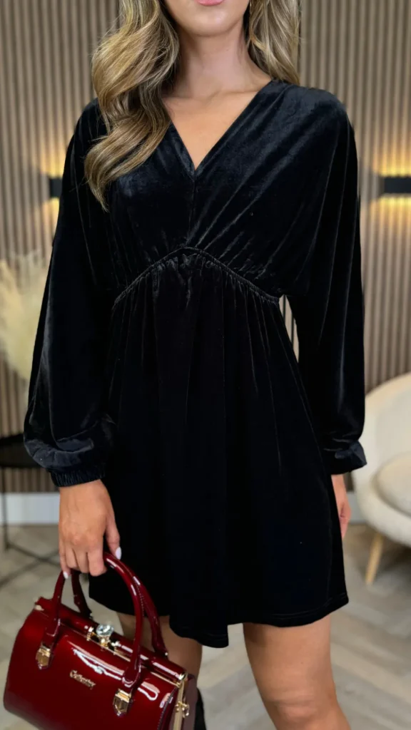 COPPEROSE Going Out Dresses | Occasion Dresses^Triana Black Velvet V Neckline Mini Dress