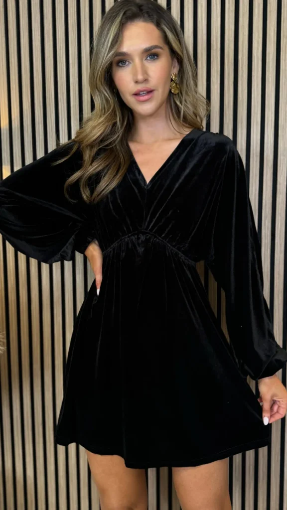 COPPEROSE Going Out Dresses | Occasion Dresses^Triana Black Velvet V Neckline Mini Dress