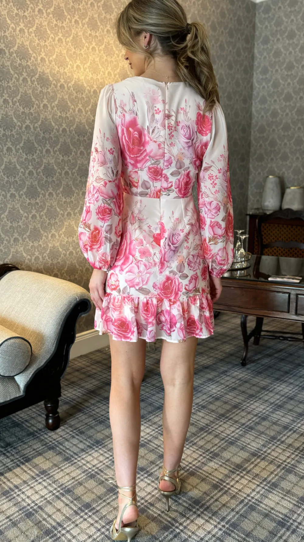triona_pink_floral_v_neck_5.webp GIRL IN MIND Going Out Dresses | Occasion Dresses^Triona Pink Floral V Neck Mini Dress