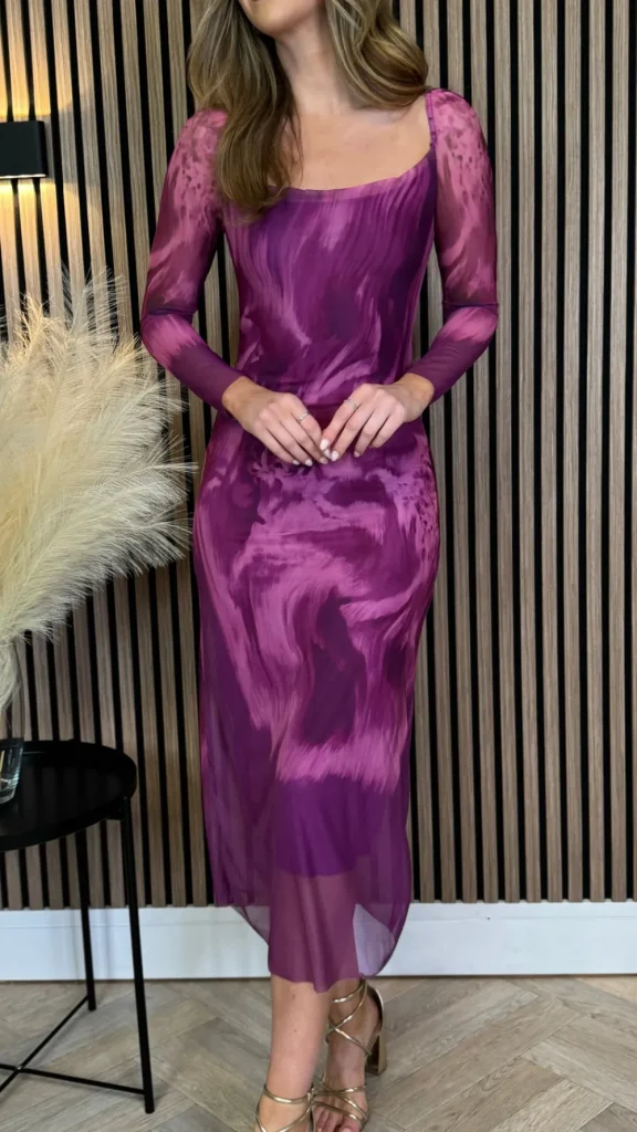 COPPEROSE Fitted Dresses | Going Out Dresses^Unabelle Purple Printed Square Neckline Midi Dress