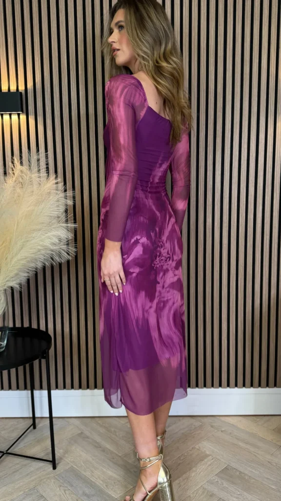 COPPEROSE Fitted Dresses | Going Out Dresses^Unabelle Purple Printed Square Neckline Midi Dress