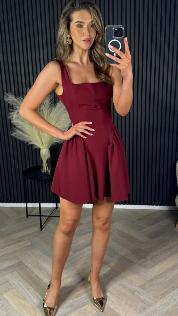 BABEZ LONDON Going Out Dresses | Occasion Dresses^Valencia Burgundy Bow Back Skater Mini Dress
