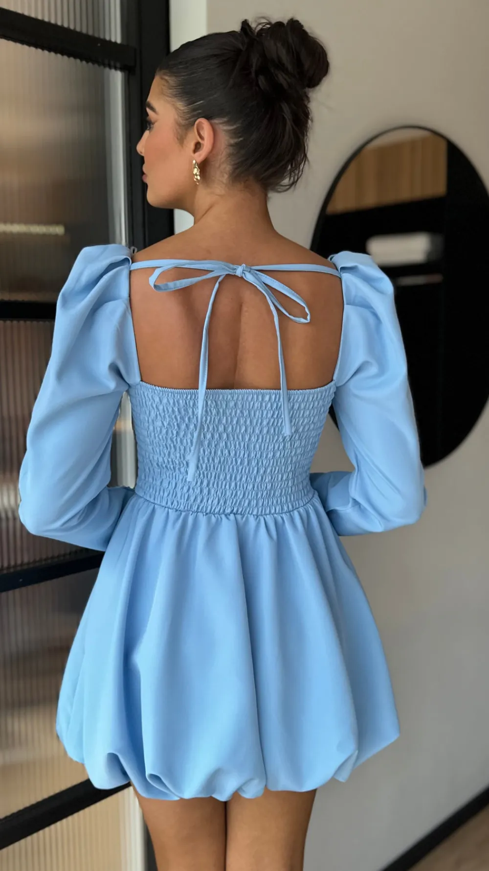 vikki_baby_blue_long_slee_6.webp ALLYSON Occasion Dresses | Mini Dresses^Vikki Baby Blue Long Sleeve Skater Mini Dress