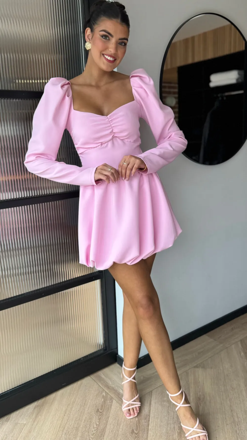 vikki_rose_pink_long_slee_0.webp ALLYSON Day Dresses | Occasion Dresses^Vikki Rose Pink Long Sleeve Skater Mini Dress
