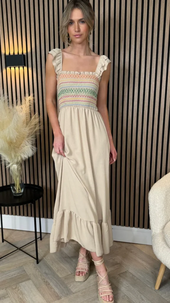 COPPEROSE Going Out Dresses | Occasion Dresses^Weston Beige Multi Printed Bodice Detail Midi Dress