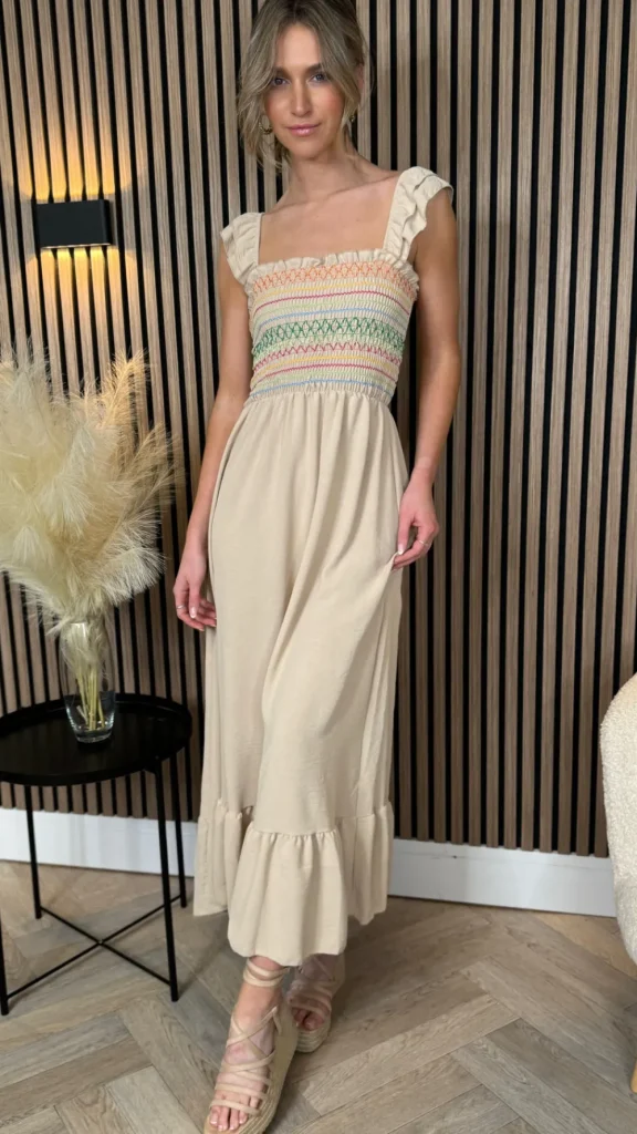 COPPEROSE Going Out Dresses | Occasion Dresses^Weston Beige Multi Printed Bodice Detail Midi Dress