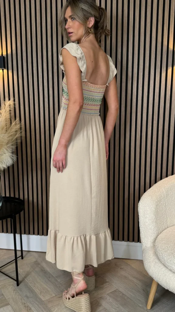 COPPEROSE Going Out Dresses | Occasion Dresses^Weston Beige Multi Printed Bodice Detail Midi Dress