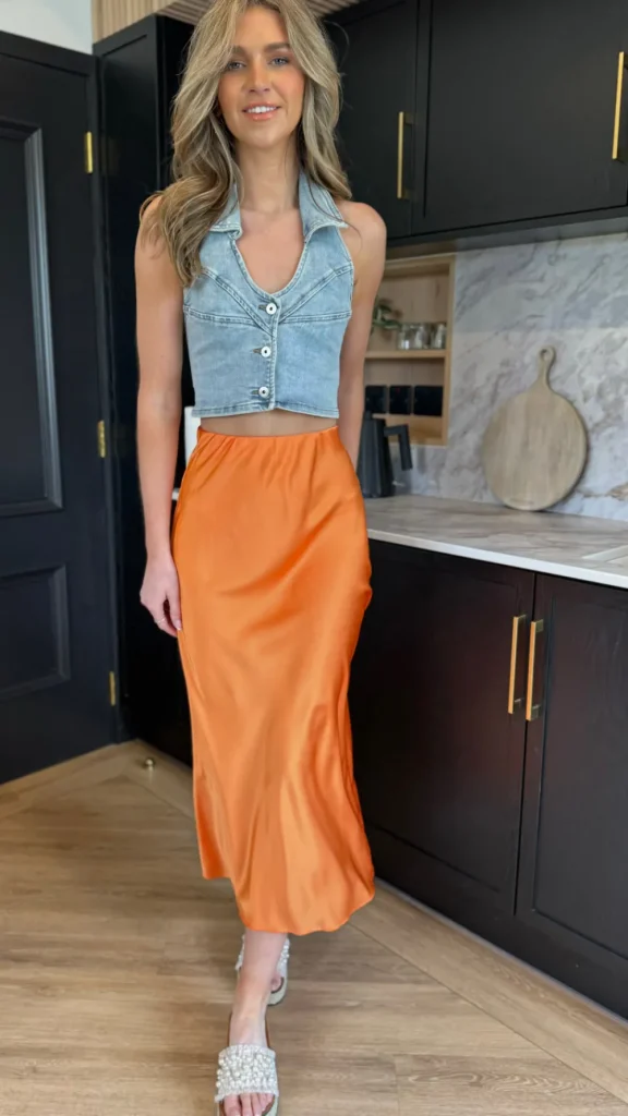 COPPEROSE Skirts & Shorts^Yaella Orange Midi Skirt