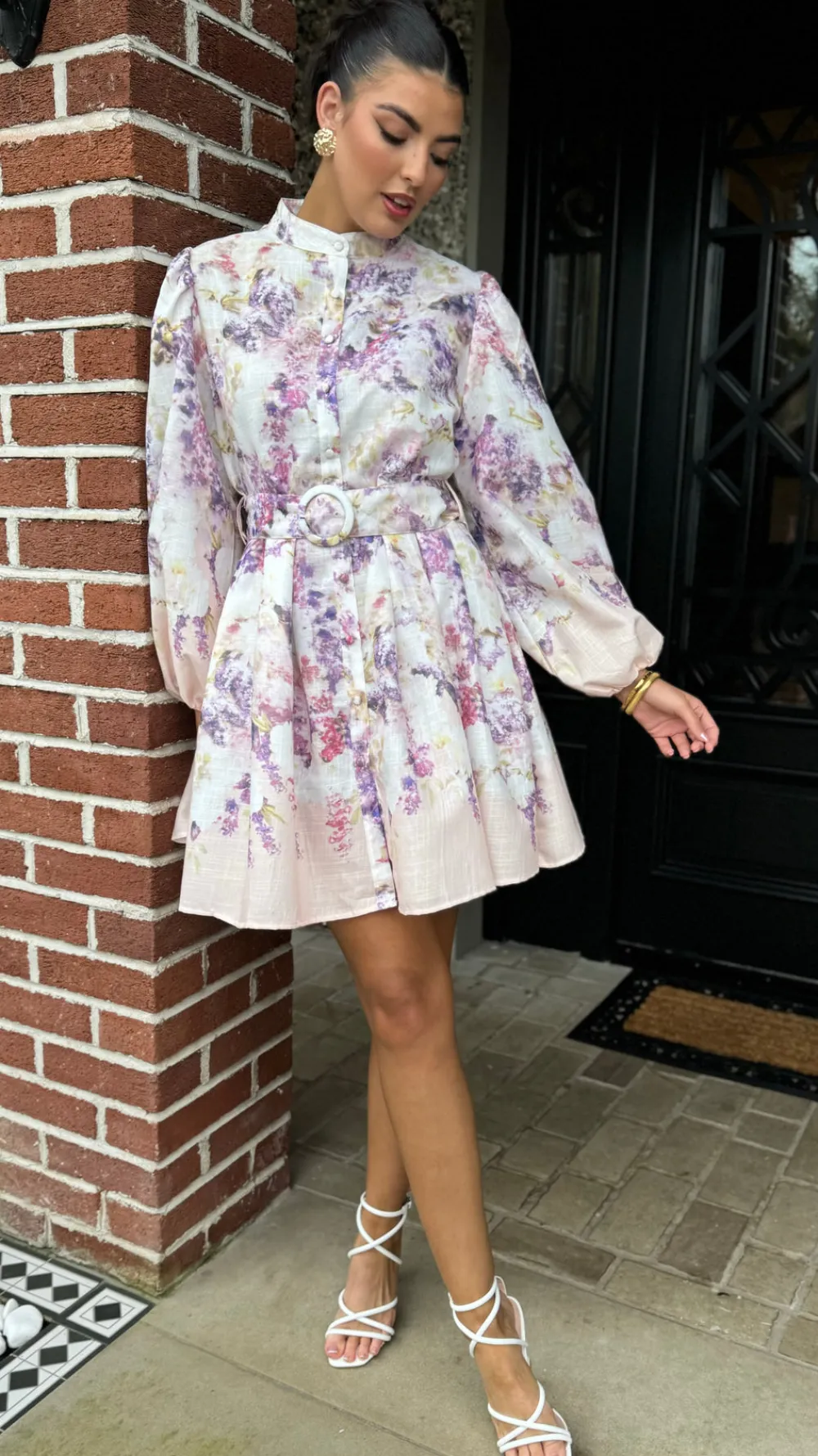 yvaine_purple_amp_beige_f_4.webp TIMELY Going Out Dresses | Occasion Dresses^Yvaine Purple & Beige Floral Printed Mini Dress