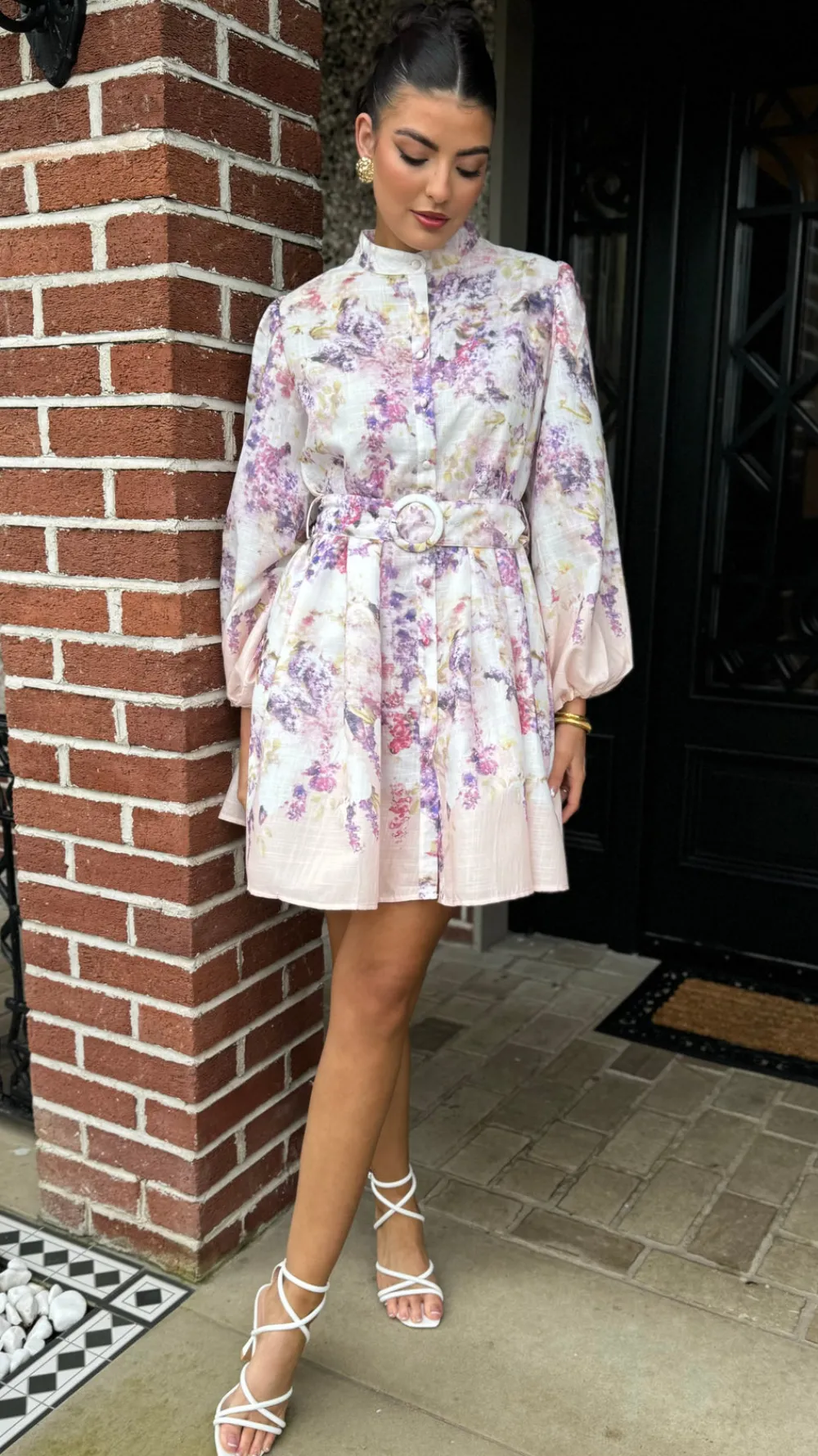 yvaine_purple_amp_beige_f_5.webp TIMELY Going Out Dresses | Occasion Dresses^Yvaine Purple & Beige Floral Printed Mini Dress